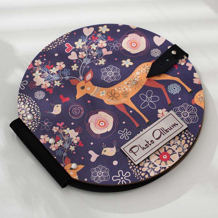 Wooden Round Photo Album Memorial Album Kids Growth Photobooks Cartoon DIY Scrapbook, Style: Deer