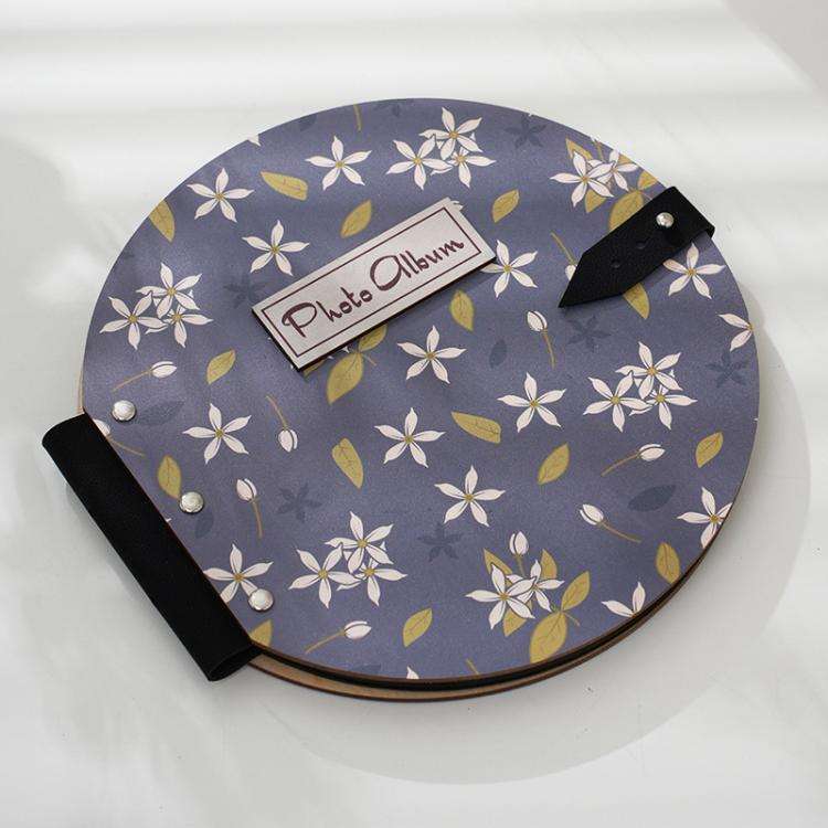 Wooden Round Photo Album Memorial Album Kids Growth Photobooks Cartoon DIY Scrapbook, Style: Dark...