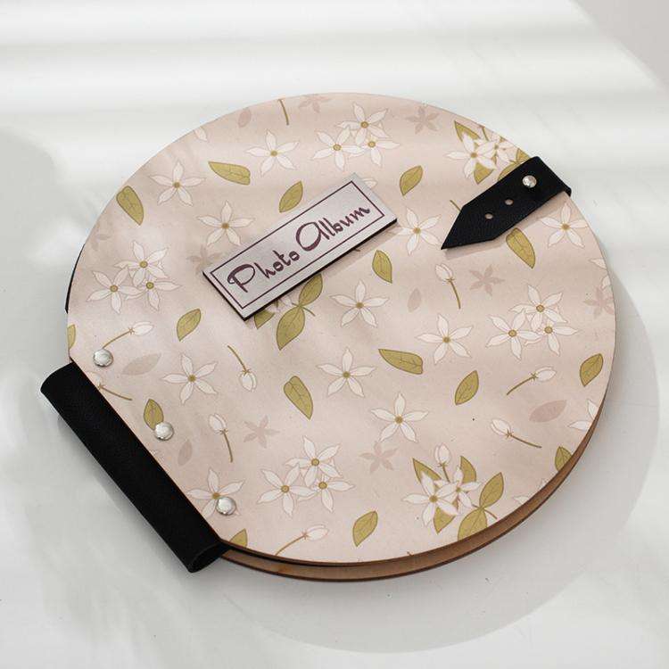 Wooden Round Photo Album Memorial Album Kids Growth Photobooks Cartoon DIY Scrapbook, Style: Ligh...
