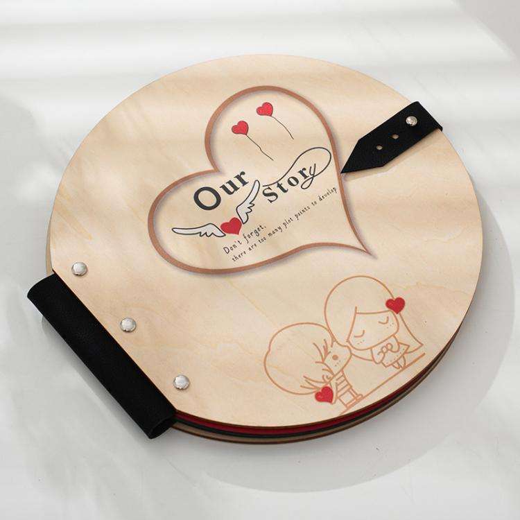 Wooden Round Photo Album Memorial Album Kids Growth Photobooks Cartoon DIY Scrapbook, Style: OUR ...