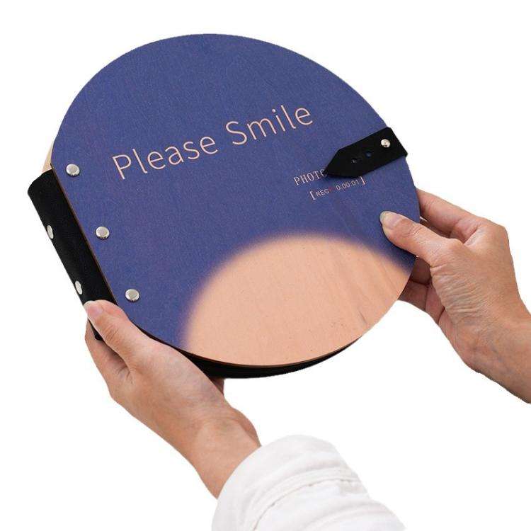 Wooden Round Photo Album Memorial Album Kids Growth Photobooks Cartoon DIY Scrapbook, Style: Plea...