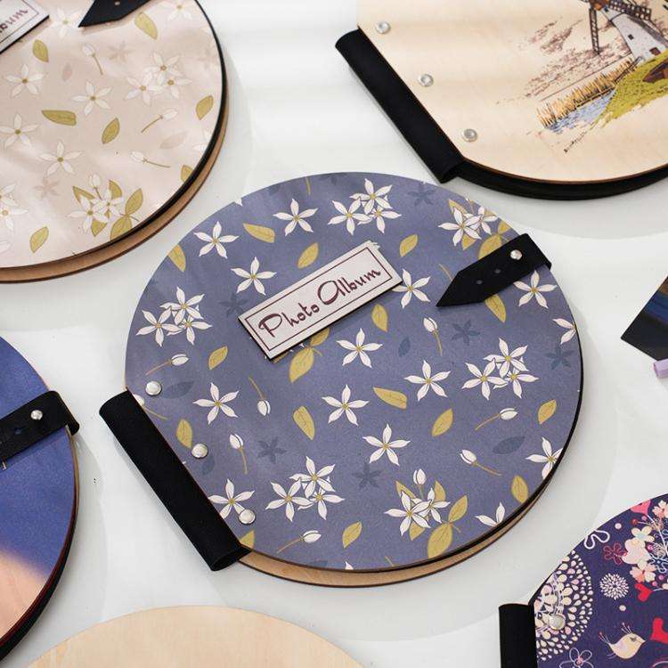 Wooden Round Photo Album Memorial Album Kids Growth Photobooks Cartoon DIY Scrapbook, Style: Plea...