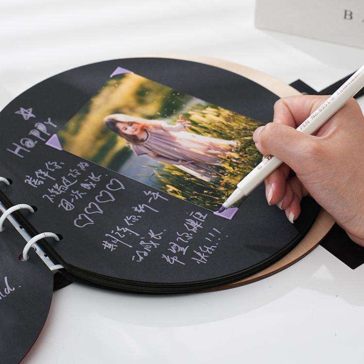Wooden Round Photo Album Memorial Album Kids Growth Photobooks Cartoon DIY Scrapbook, Style: OUR ...
