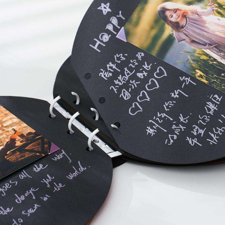 Wooden Round Photo Album Memorial Album Kids Growth Photobooks Cartoon DIY Scrapbook, Style: Plea...