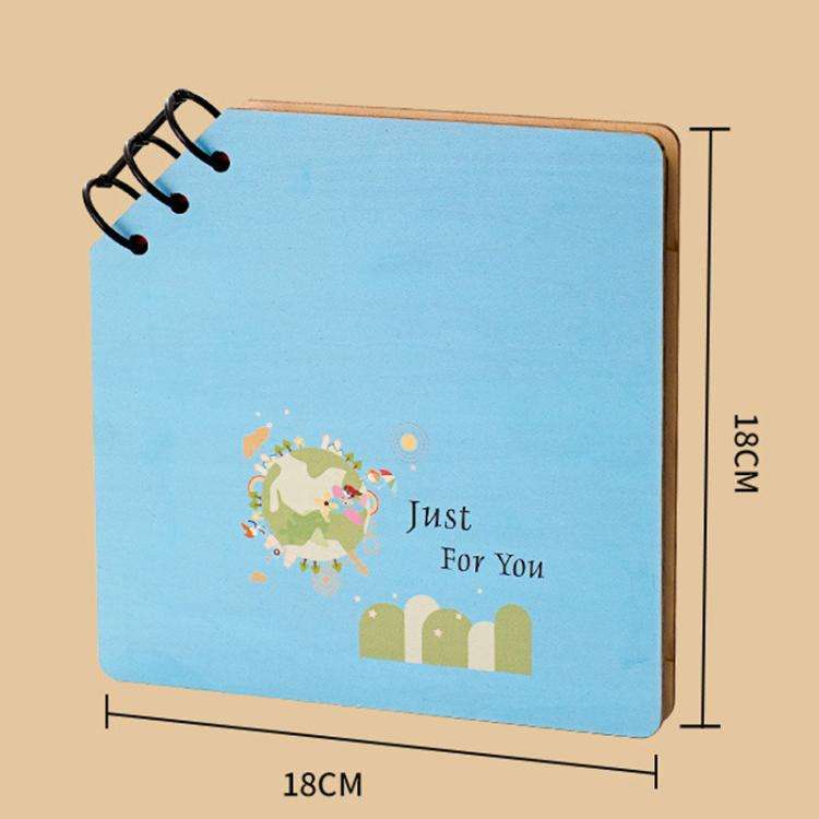 DIY Wooden Square Memorial Album Kids Growth Photo Album Cartoon Photo Book(Forever Love)