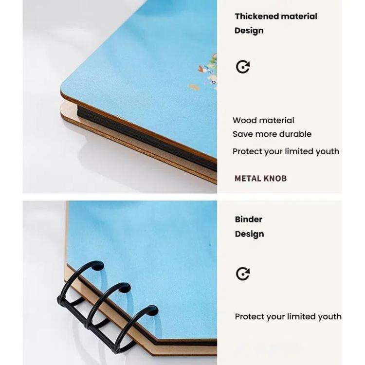 DIY Wooden Square Memorial Album Kids Growth Photo Album Cartoon Photo Book(Just For You)