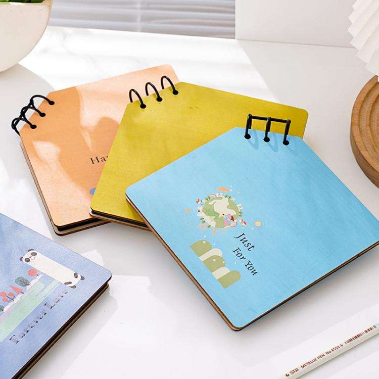 DIY Wooden Square Memorial Album Kids Growth Photo Album Cartoon Photo Book(Forever Love)