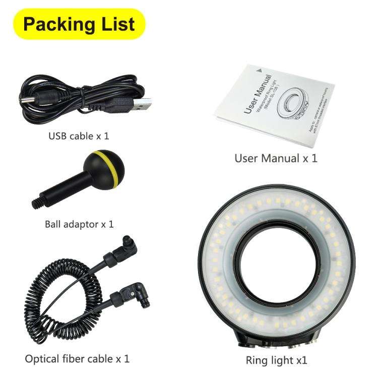 Sea Frogs SL-108 40m/130FT Underwater Photography Macro Ring Light(Black)