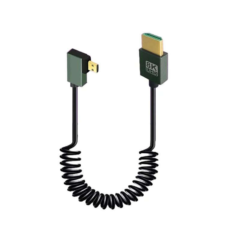 8K 60HZ HDMI 2.1 Spring Cable 0.5m Length, Spec: Micro HDMI Right Bend