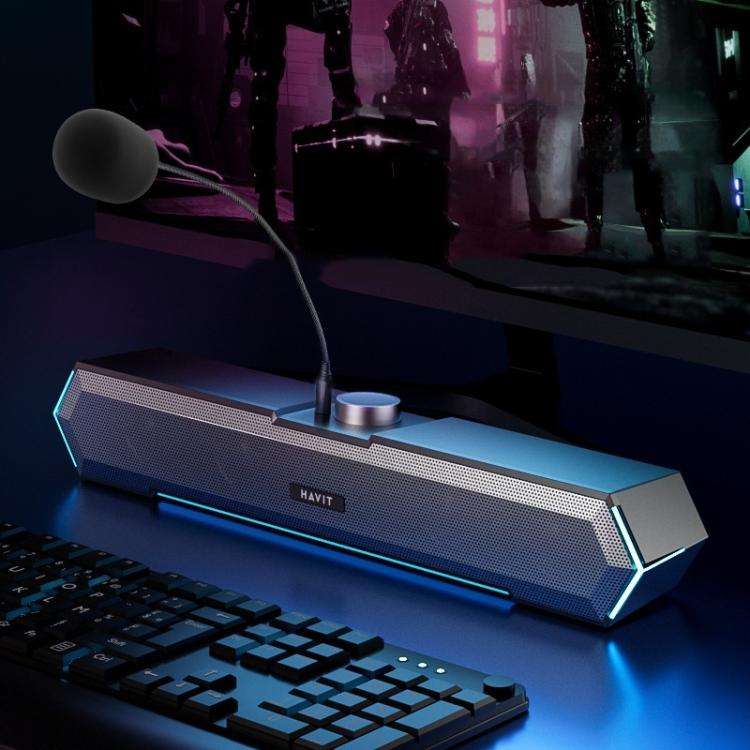 Havit M19 RGB Lighting Effect Desktop Computer Wired Speaker, Color: Bluetooth Microphone Version