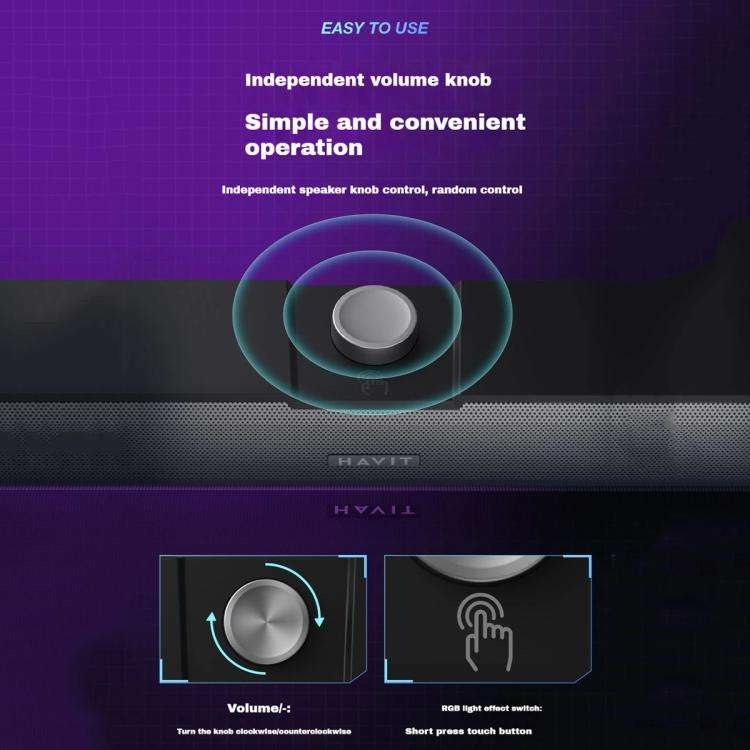 Havit M19 RGB Lighting Effect Desktop Computer Wired Speaker, Color: Black Standard Version