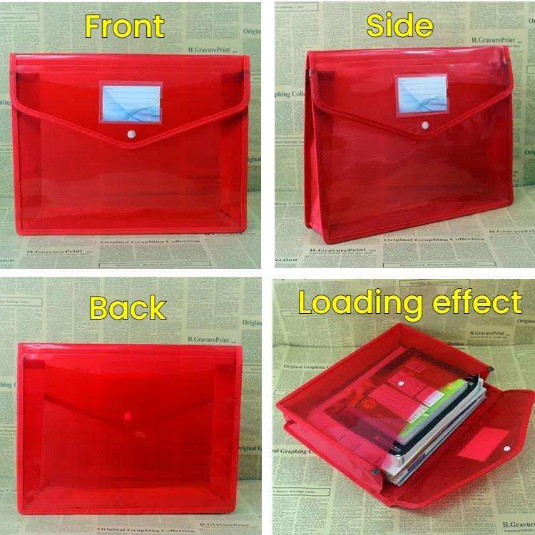 B4  Transparent File Pouch Expanding File Organizer Documents Bag with Snap Closure(Red)