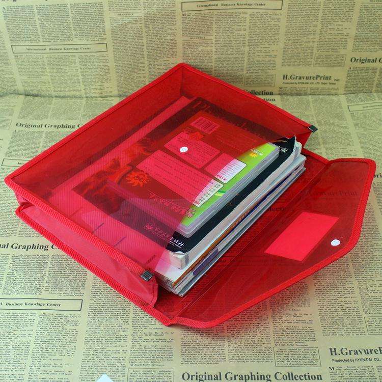 B4  Transparent File Pouch Expanding File Organizer Documents Bag with Snap Closure(Red)