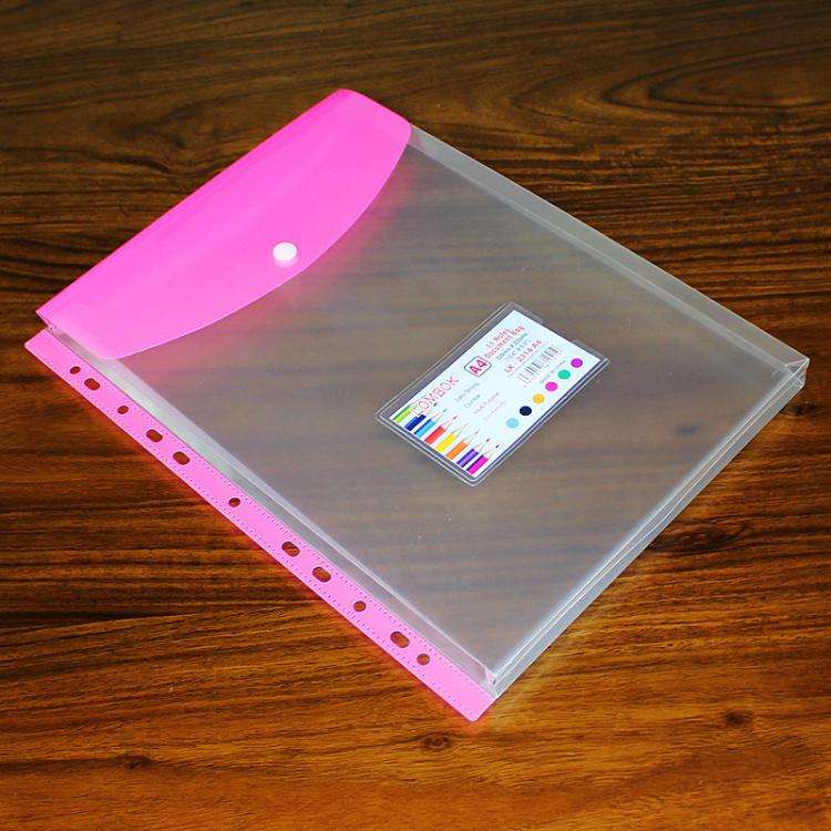 2pcs /Pack A4 Transparent Plastic File Folder 11-hole Loose-leaf Pocket with Snap Closure(Red)