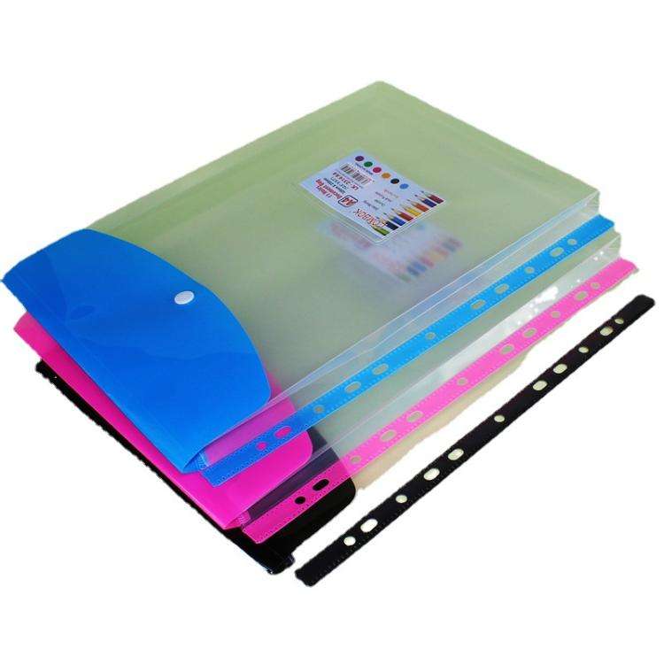 2pcs /Pack A4 Transparent Plastic File Folder 11-hole Loose-leaf Pocket with Snap Closure(Blue)