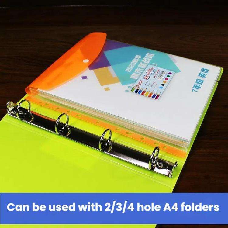 2pcs /Pack A4 Transparent Plastic File Folder 11-hole Loose-leaf Pocket with Snap Closure(Red)