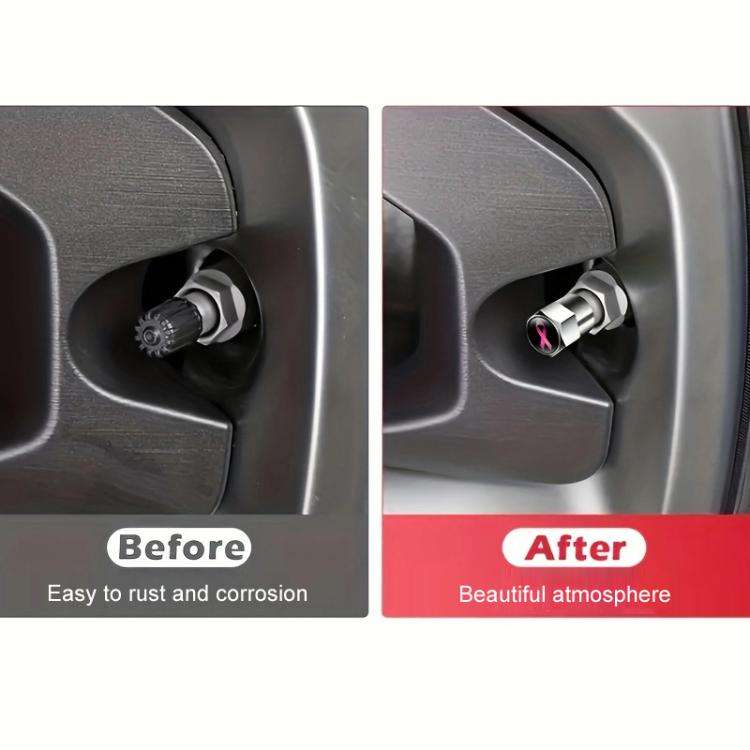 2 Sets Car Modification Aluminum Tire Valve Caps, Style: Colorful Ribbon