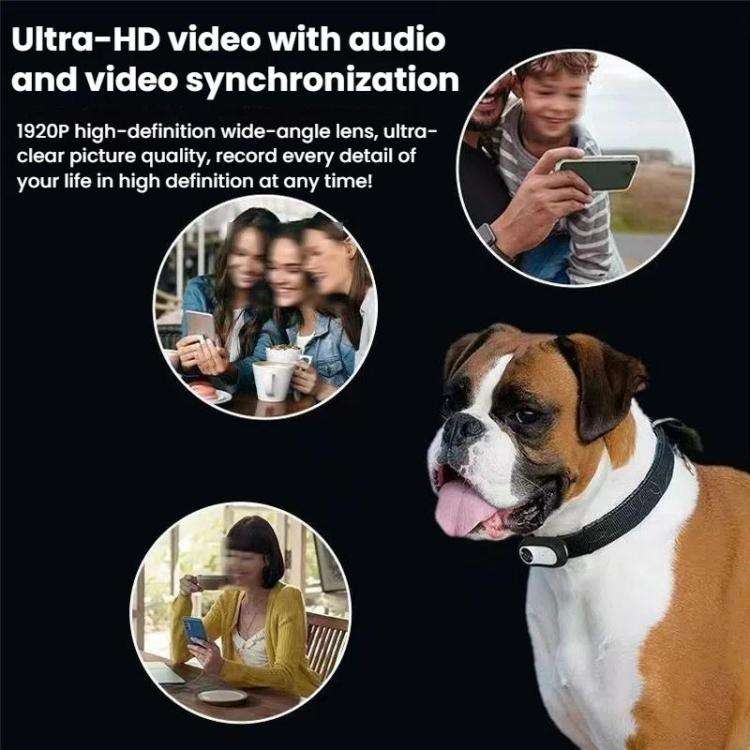 Pet Recorder With Collar Cat Dog View Camera, Size: WiFi With 64G Memory Card(Black)