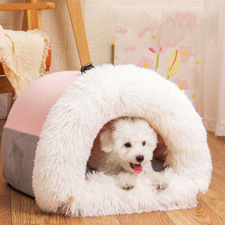 Pet House Bed Splicing Handle Design Warm Plush Cat Dog House, Size: M(Pink)