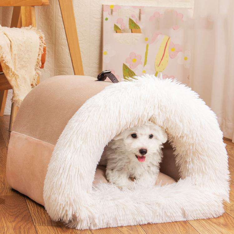 Pet House Bed Splicing Handle Design Warm Plush Cat Dog House, Size: L(Coffee)
