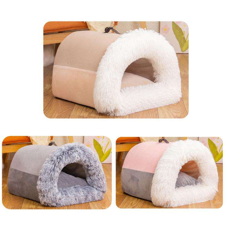 Pet House Bed Splicing Handle Design Warm Plush Cat Dog House, Size: L(Gray)