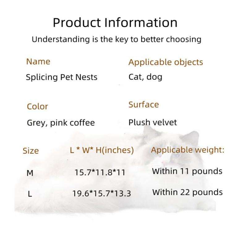 Pet House Bed Splicing Handle Design Warm Plush Cat Dog House, Size: L(Gray)