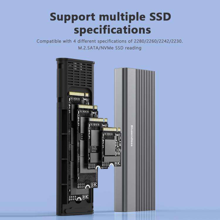 Blueendless 2818SN M.2 Nvme / Sata Dual-protocol Mobile Hard Disk Box with 2-in-1 Cable