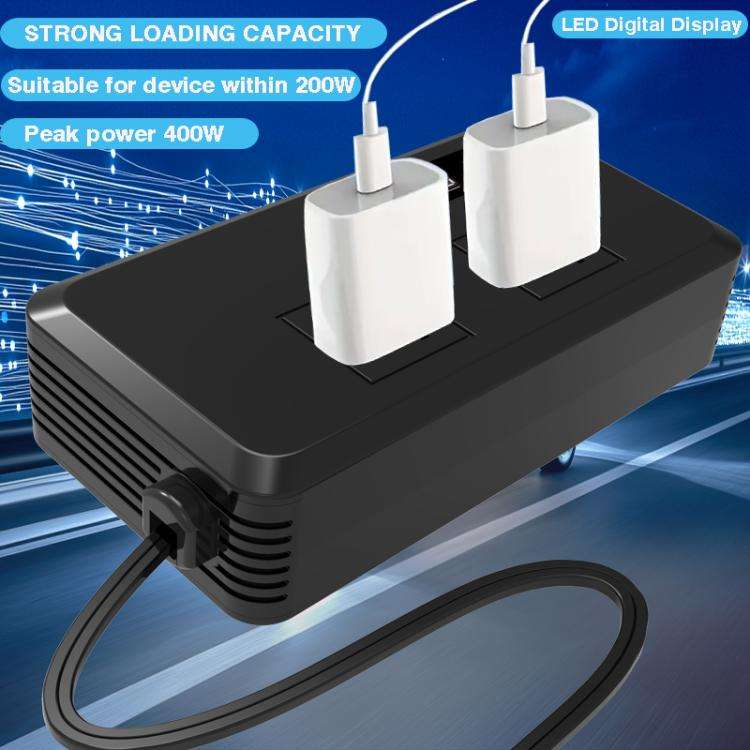 Gurxun Dual Digital Display Car Inverter With 2 USB+2 Type-C Ports Universal Plug 110V