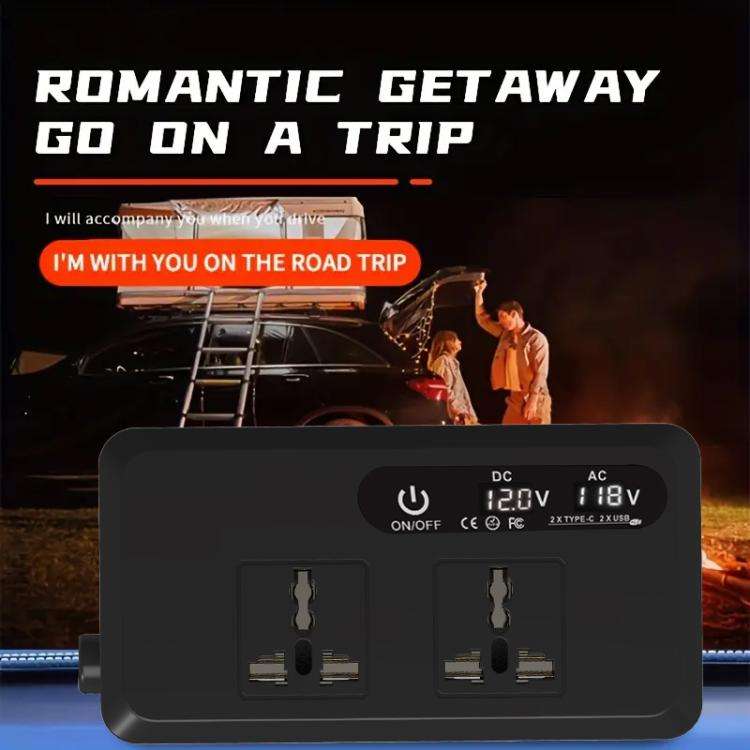 Gurxun Dual Digital Display Car Inverter With 2 USB+2 Type-C Ports Universal Plug 110V