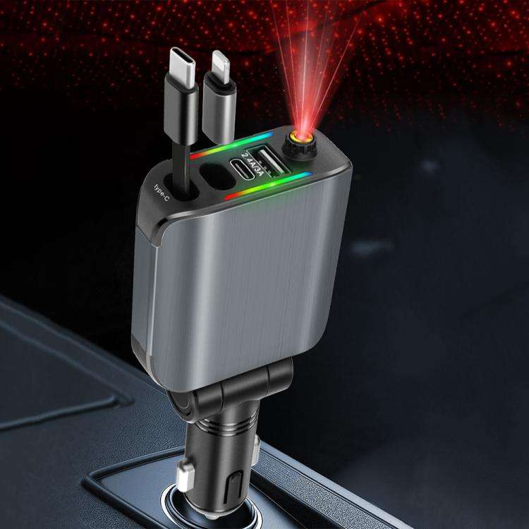 E1 4-in-1 Multifunctional Car Bluetooth MP3 Charger with Starry Sky Stmosphere Spotlight(Black)