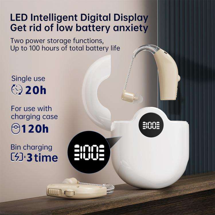 Noise-Cancelling Hearing Aid For Seniors With Digital Display And Charging Box(Blue)