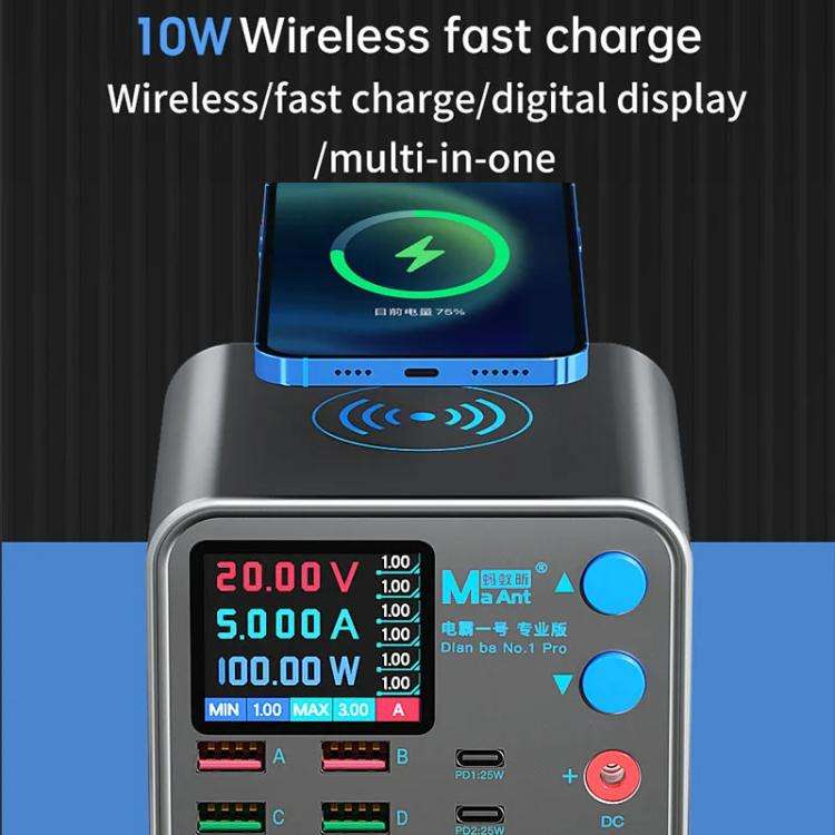 MaAnt DianBa No.1 Pro Multi-port Charger 9-ports With Digital Display Power Wireless Charger EU Plug
