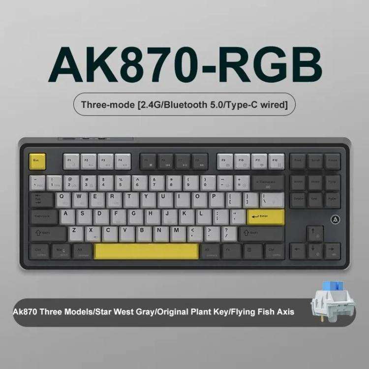 Ajazz AK870 Wireless Bluetooth Tri-mode Mechanical Keyboard RGB DIY Custom Hot Swap Gaming Keyboa...