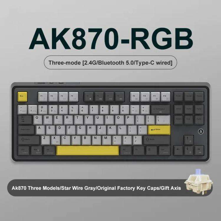 Ajazz AK870 Wireless Bluetooth Tri-mode Mechanical Keyboard RGB DIY Custom Hot Swap Gaming Keyboa...