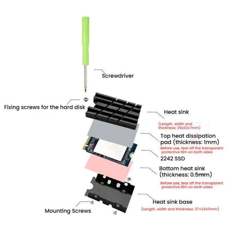 FinalCool  M.2 2242 SSD Solid State Drive Heat Sink Aluminum Radiator(Black)