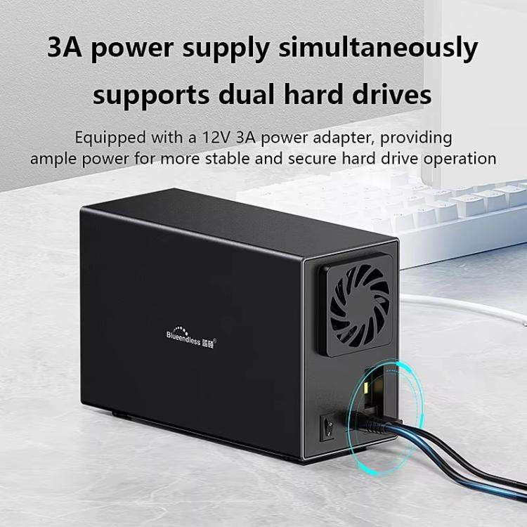 Blueendless DB3502F USB3.0/Type-C Non-array 2.5/3.5-inch Dual-Bay Mobile Hard Disk Box(UK Plug)