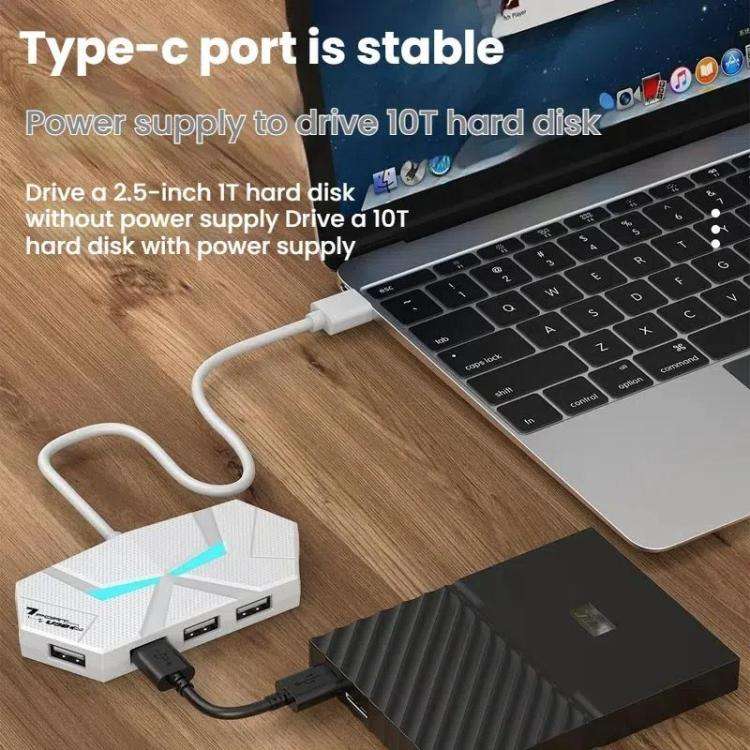 7 In 1 USB 2.0 Hub Splitter Colorful Ambient Light Type-C Docking Station Laptop Multi-Port Adapt...