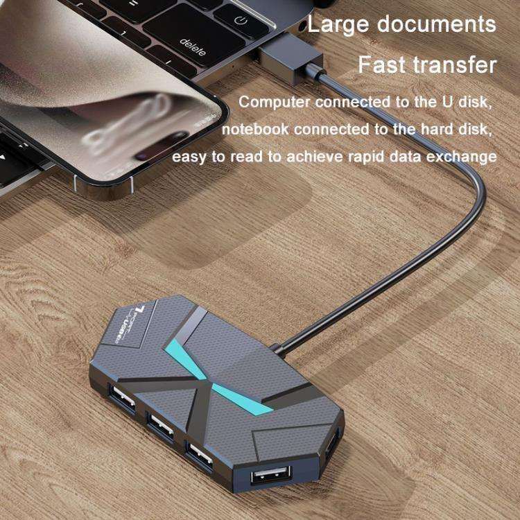 7 In 1 USB 2.0 Hub Splitter Colorful Ambient Light Type-C Docking Station Laptop Multi-Port Adapt...