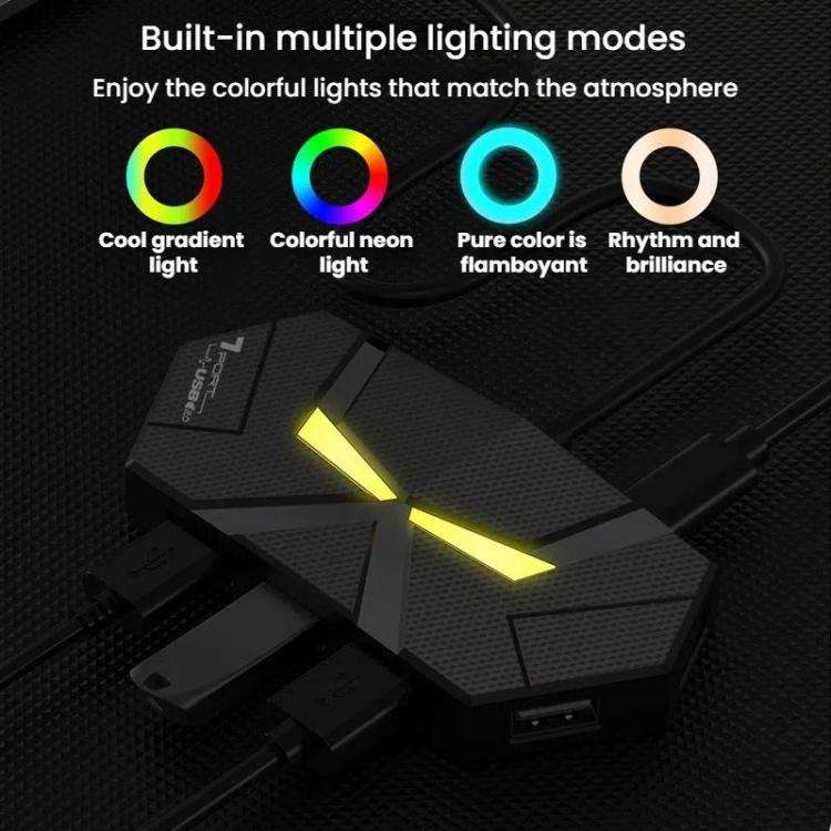 7 In 1 USB 2.0 Hub Splitter Colorful Ambient Light Type-C Docking Station Laptop Multi-Port Adapt...