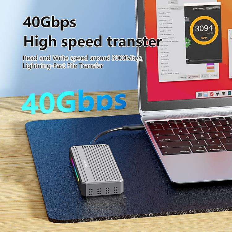 Blueendless M.2 Nvme SSD Box 40Gbps Hard Drive Reader, Spec: USB4 Box with RGB Lights + Fan