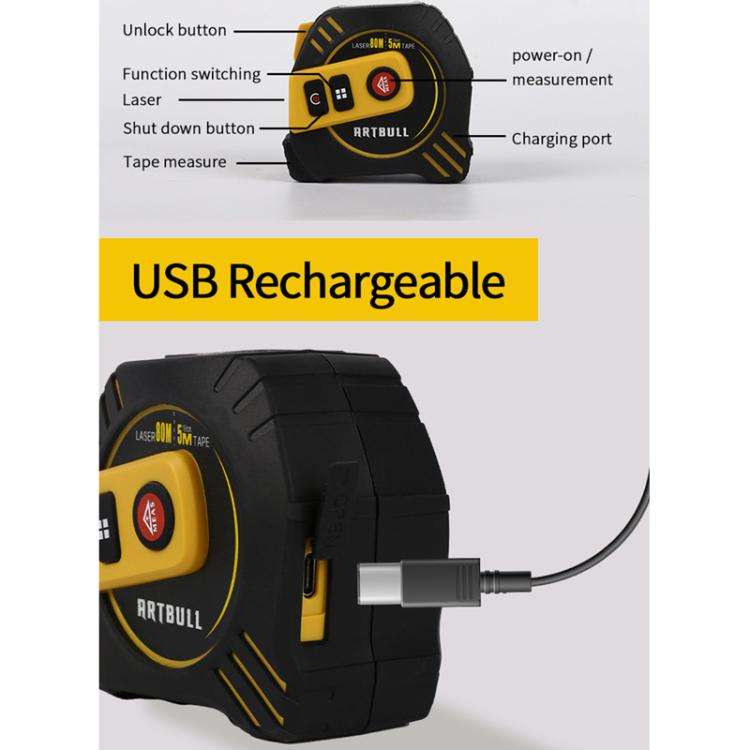 2 in 1 Rechargeable Infrared Laser Rangefinder + 5m Measuring Tape, Specifications: Laser 40m