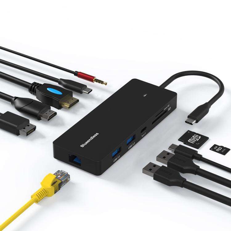 Blueendless Type-C Gigabit Ethernet Port Multi-Screen Different Display HUB, Port: HDMI x 2 + DP