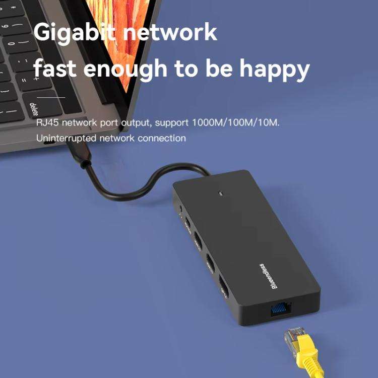 Blueendless Type-C Gigabit Ethernet Port Multi-Screen Different Display HUB, Port: HDMI x 2 + DP