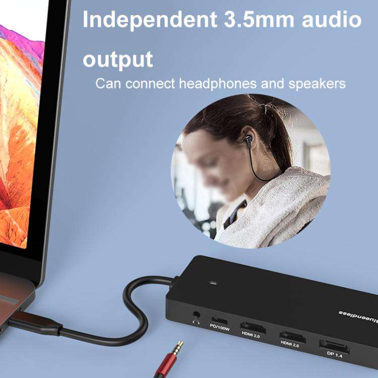 Blueendless Type-C Gigabit Ethernet Port Multi-Screen Different Display HUB, Port: HDMI x 2 + DP
