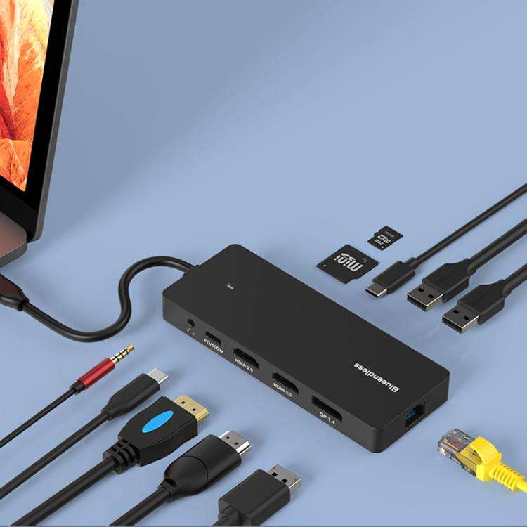 Blueendless Type-C Gigabit Ethernet Port Multi-Screen Different Display HUB, Port: HDMI x 2 + DP