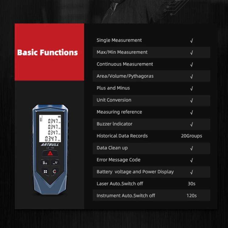 ARTBULL Handheld Infrared Laser Distance Meter Electronic Ruler(100m)