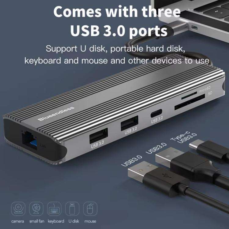 10-in-1 DP+HDMI Dual 8K Blueendless Multifunctional Type-C HD Gigabit Network Docking Station