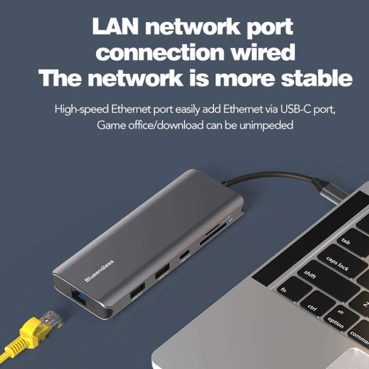 10-in-1 DP+HDMI Dual 8K Blueendless Multifunctional Type-C HD Gigabit Network Docking Station