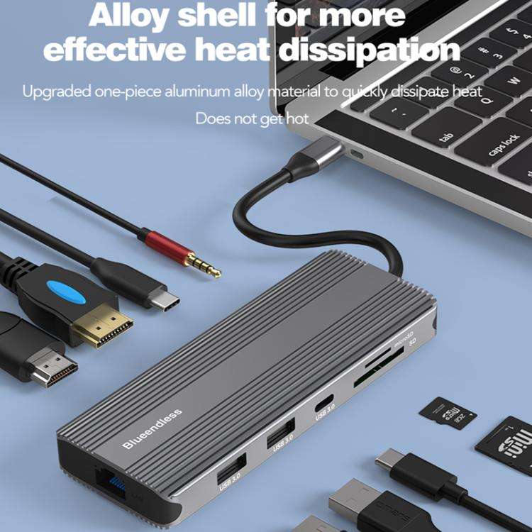 10-in-1 DP+HDMI Dual 8K Blueendless Multifunctional Type-C HD Gigabit Network Docking Station