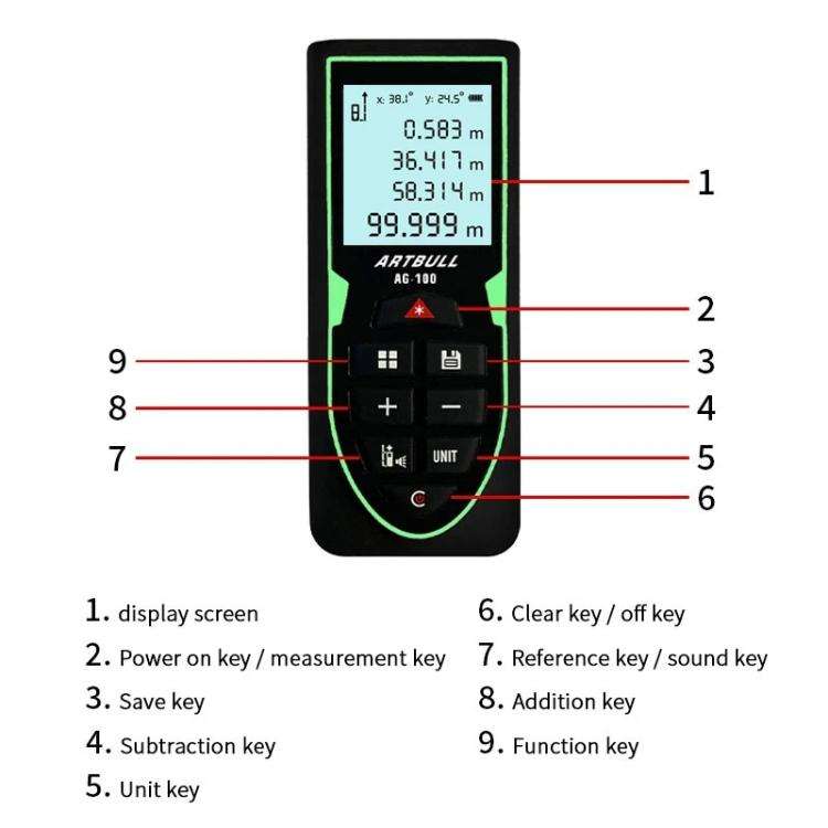 ARTBULL Laser Distance Meter Handheld Room Measuring Instrument Electronic Ruler(100m)